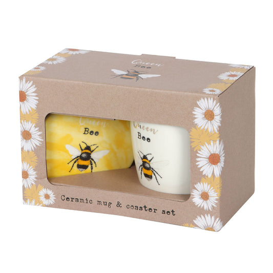 'Queen Bee' Ceramic Mug & Coaster Set