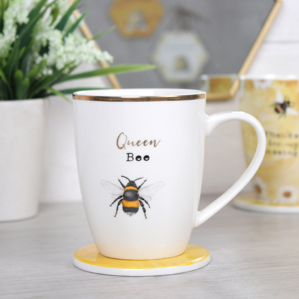 'Queen Bee' Ceramic Mug & Coaster Set